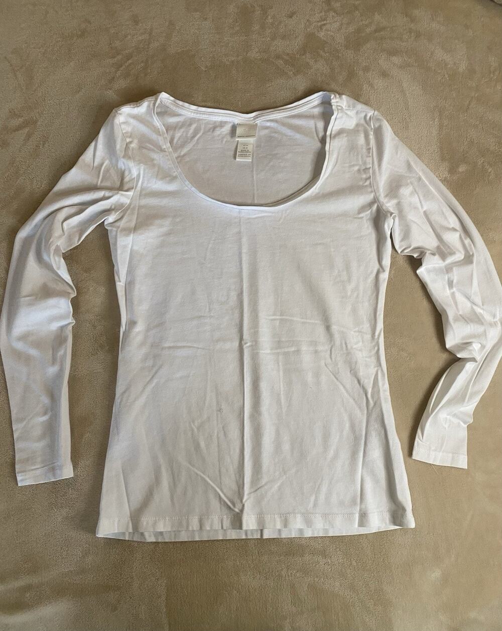 H&M Basics White Long Sleeve Scoop Neck Top Womens Medium Stretch Tee